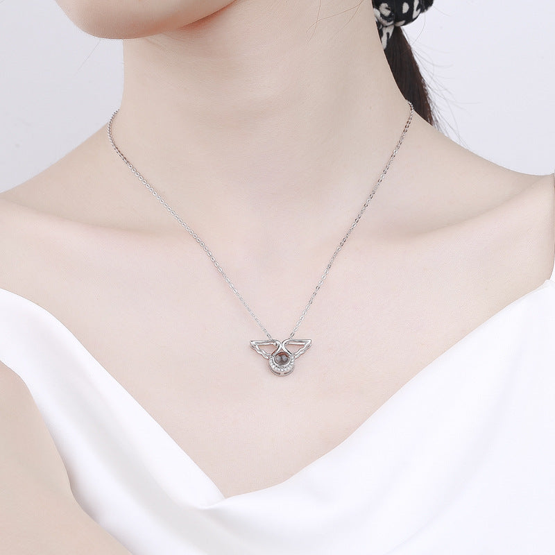 925 Sterling Silver Angel Wings Personality Cute Projection Necklace