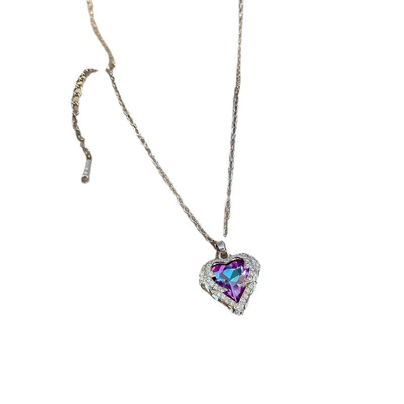 Blue Purple Diamond Wings Ocean Heart Love Necklace