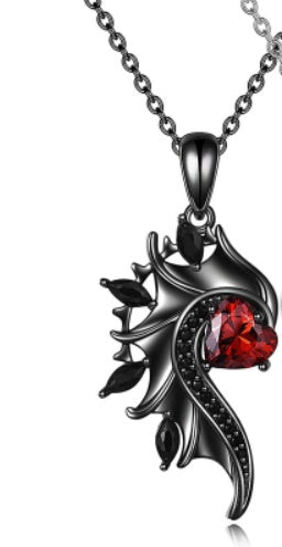 Angel Devil Wings Couple's Pendant Diamond Loving Heart Zircon Necklace